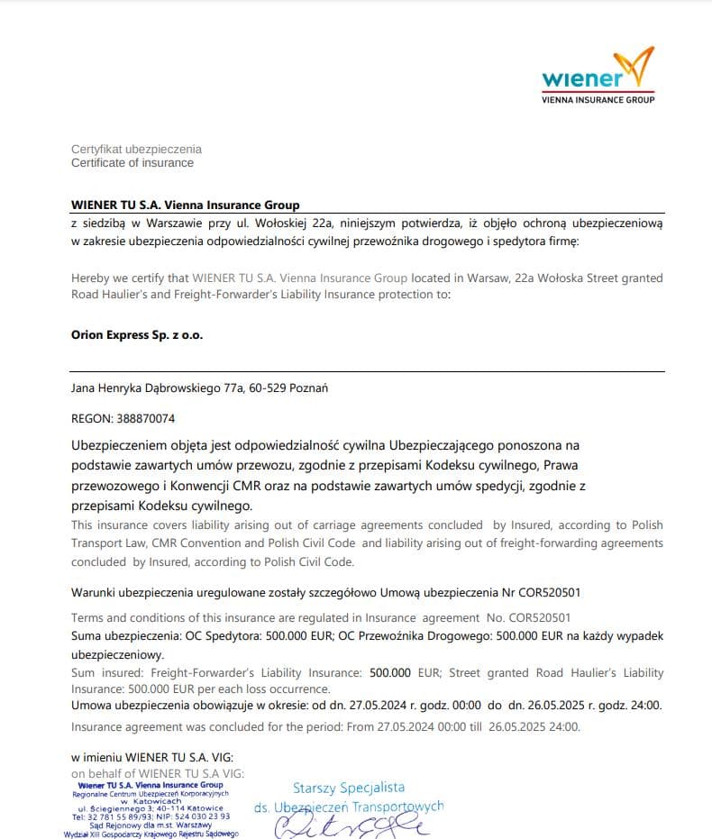 certyfikat ubezpieczenia